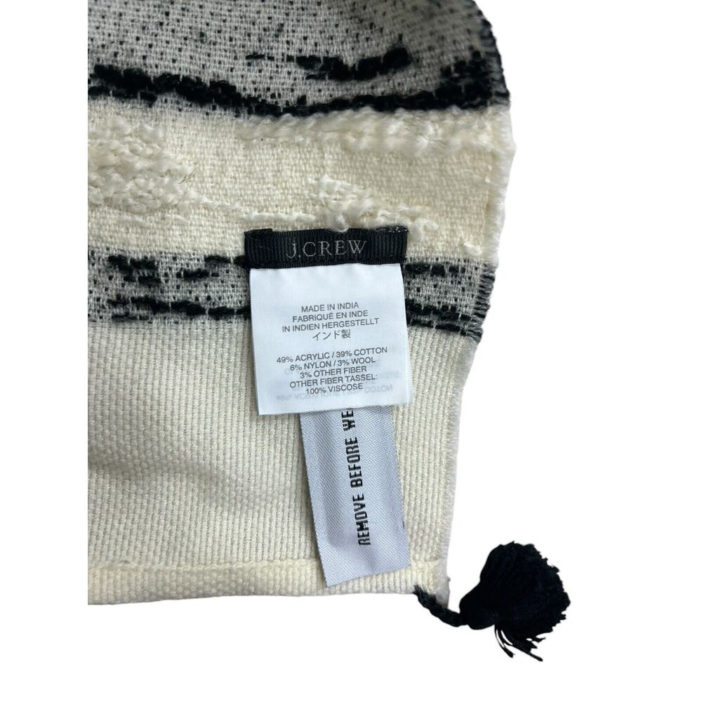 J. Crew Scarf Black Cream Tassels Wrap White Rectangle - Picture 6 of 7